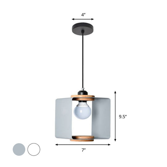 Contemporary Metal Drop Pendant Hanging Light Fixture for Dining Room - 1 Light, Grey/White