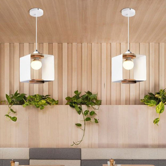 Contemporary Metal Drop Pendant Hanging Light Fixture for Dining Room - 1 Light, Grey/White