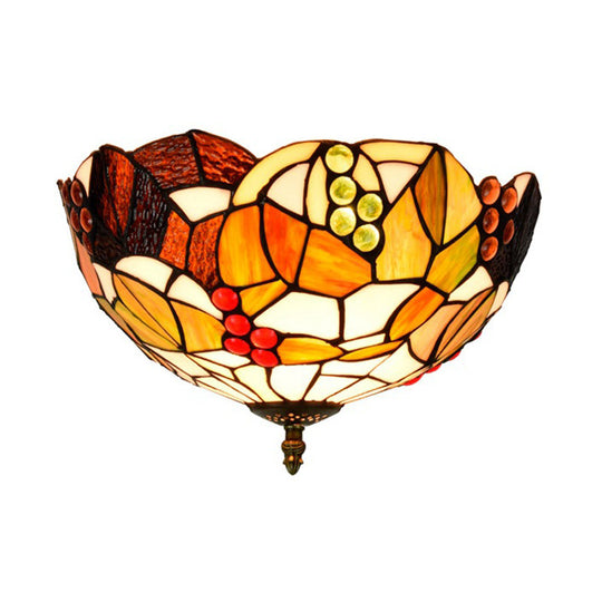 Tiffany Stained Glass Flush Mount Lighting - Handcrafted Bowl Design With 2/3 Bulb Options