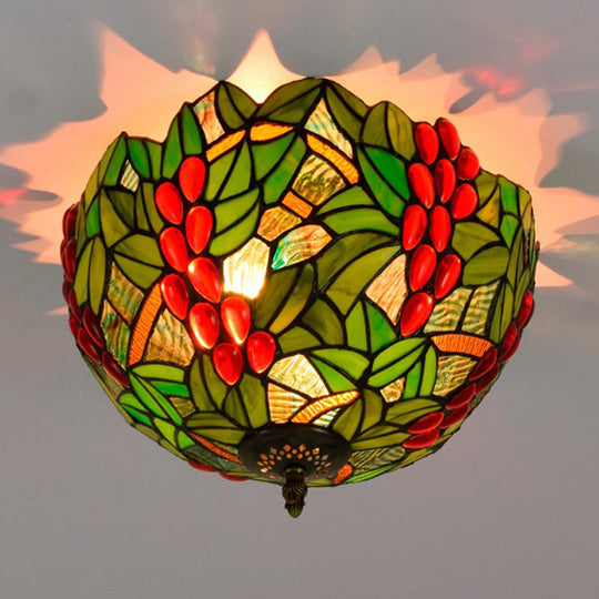 Tiffany-Style Leafy Ceiling Flush Mount Light Fixture - 2/5 Heads Bronze - 12"/16.5" Width