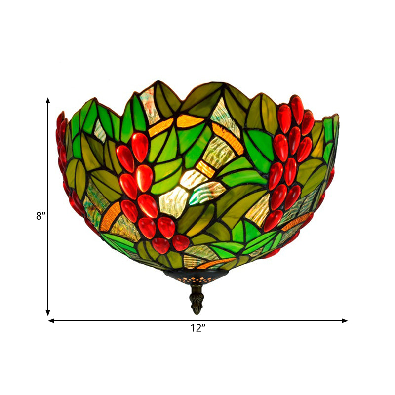 Tiffany-Style Leafy Ceiling Flush Mount Light Fixture - 2/5 Heads Bronze - 12"/16.5" Width