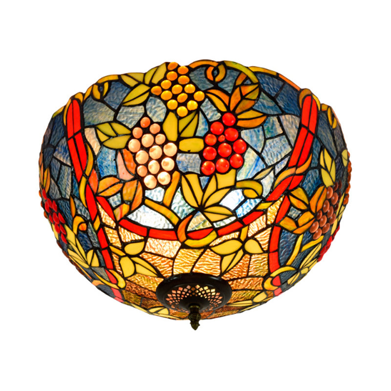 Tiffany-Style Leafy Ceiling Flush Mount Light Fixture - 2/5 Heads Bronze - 12"/16.5" Width