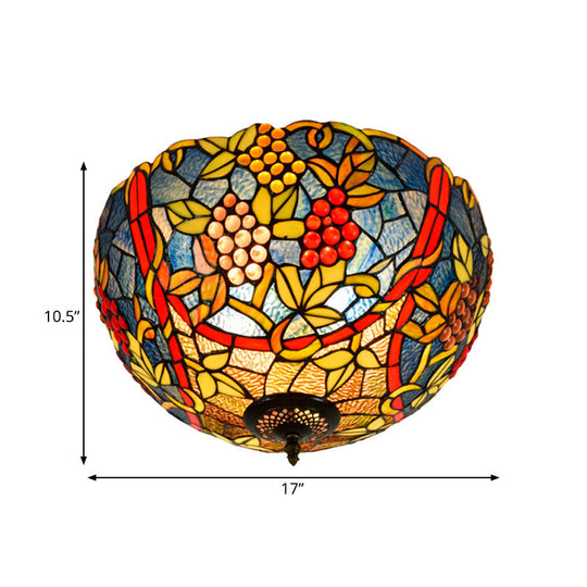 Tiffany-Style Leafy Ceiling Flush Mount Light Fixture - 2/5 Heads Bronze - 12"/16.5" Width