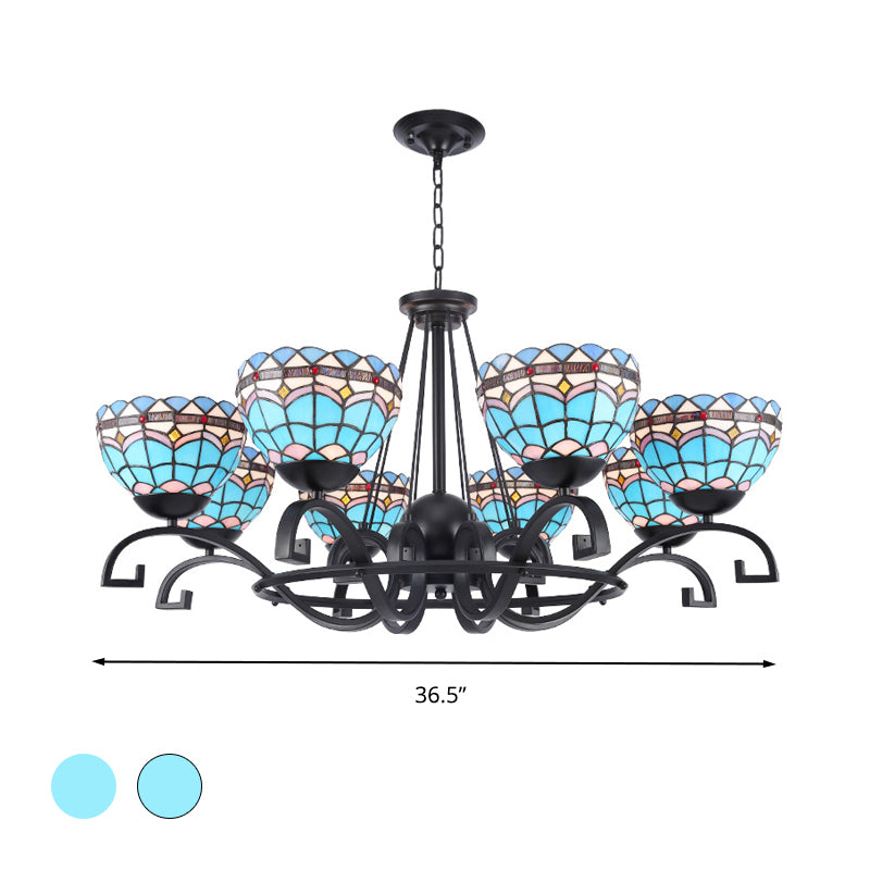 Dome Hanging Chandelier with Blue and Clear Glass Baroque Design - 3/6/8 Lights, Perfect for Living Room Décor - Sizes: 25"/29"/36.5