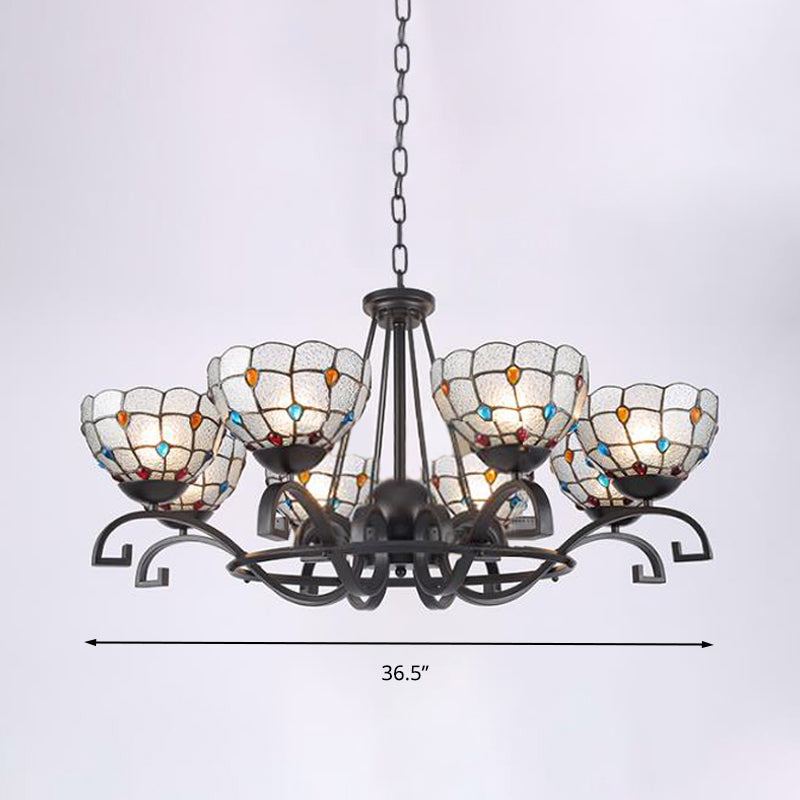 Glamorous Tiffany Chandelier with Frosted Glass Suspension and Multiple Sizes: 3, 6, or 8 Lights in Black (25" - 36.5" W)