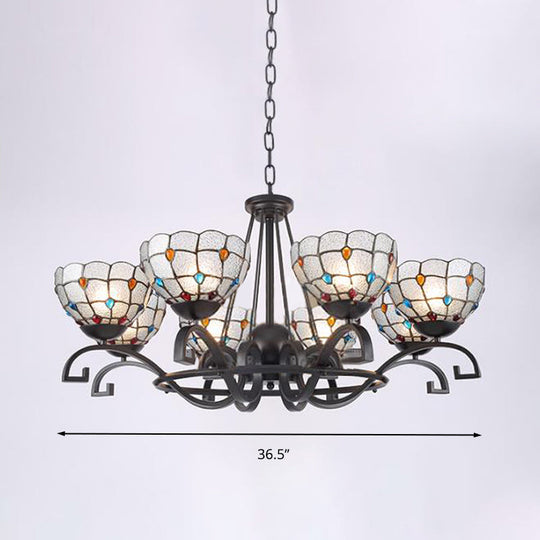 Glamorous Tiffany Chandelier with Frosted Glass Suspension and Multiple Sizes: 3, 6, or 8 Lights in Black (25" - 36.5" W)