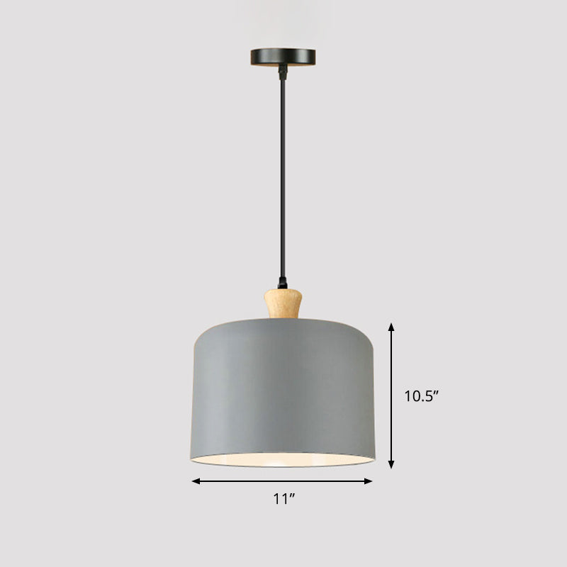 Lampe à suspension moderne à tambour gris - Lampe de salle à manger élégante en métal avec 1 lampe à suspension
