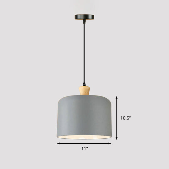 Lampe à suspension moderne à tambour gris - Lampe de salle à manger élégante en métal avec 1 lampe à suspension