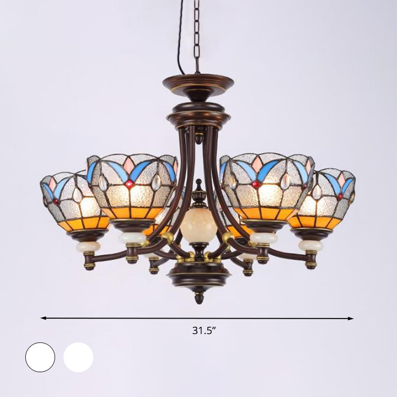 Mediterranean Glass Chandelier with Domed Shades - 3/5/8 Lights