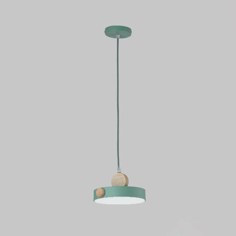 Minimalist Metal Drum Pendant Ceiling Light With 1 Hanging Lamp In Green - Ideal For Dining Room