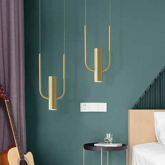 Luminaire suspendu contemporain en tube doré - Plafonnier suspendu en métal à 1 lampe