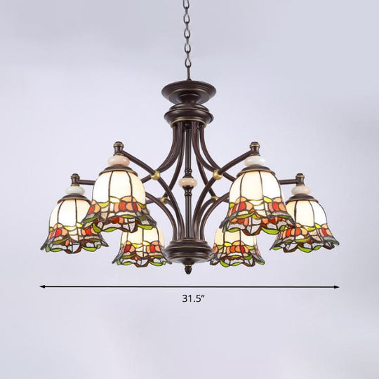 Tiffany Flower Chandelier Lamp - Stained Glass Suspension Lighting in Black (3/6/8 Lights) for Living Room