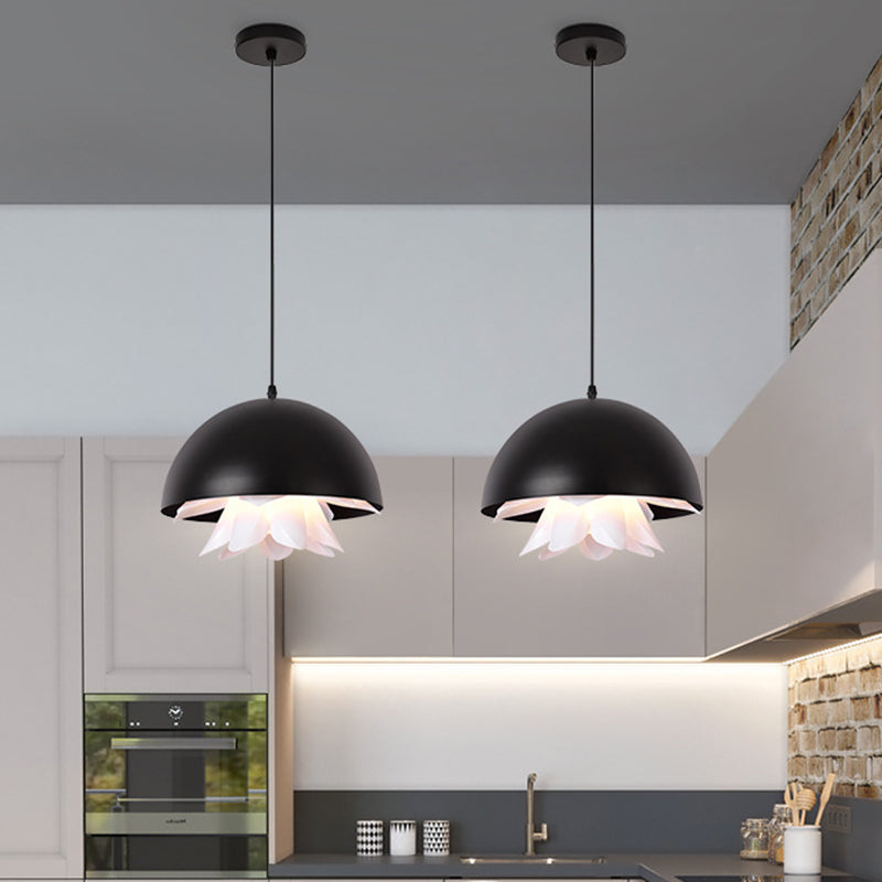 Modern Black Dining Room Pendant Light With Domed Metal Shade