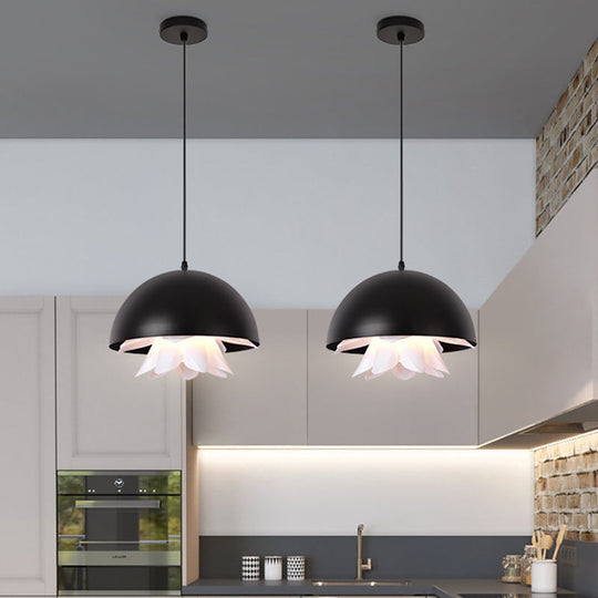 Modern Black Dining Room Pendant Light With Domed Metal Shade
