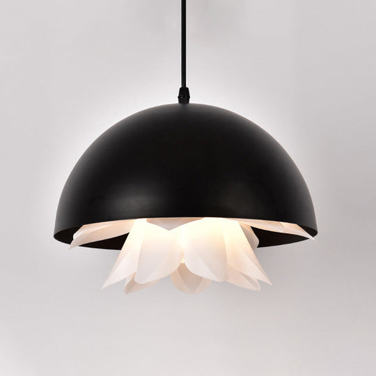 Modern Black Dining Room Pendant Light With Domed Metal Shade
