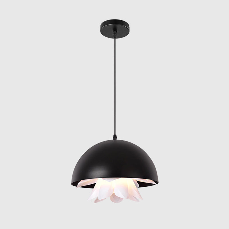 Modern Black Hanging Lamp - 1 Light Down Lighting with Metal Shade for Dining Room