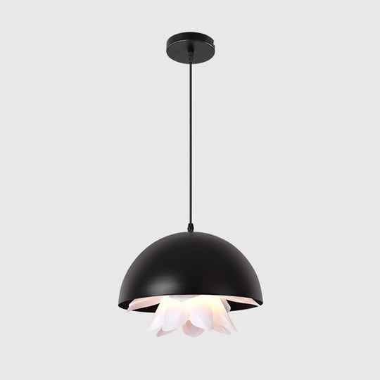 Modern Black Hanging Lamp - 1 Light Down Lighting with Metal Shade for Dining Room