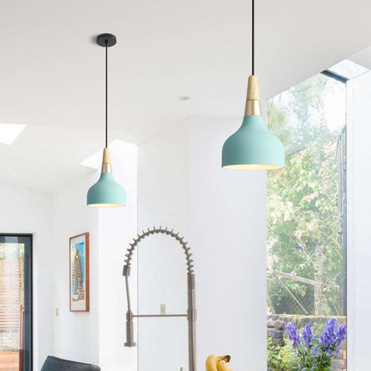 Blue Domed Drop Pendant Light - Modern Metal Suspension for Dining Room