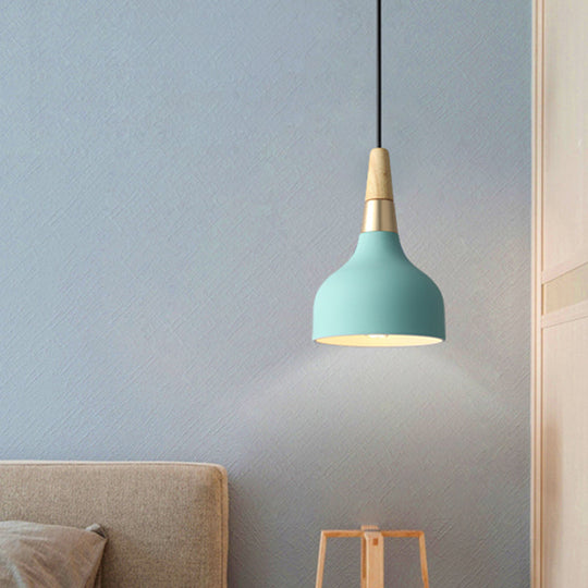 Blue Domed Drop Pendant Light - Modern Metal Suspension for Dining Room