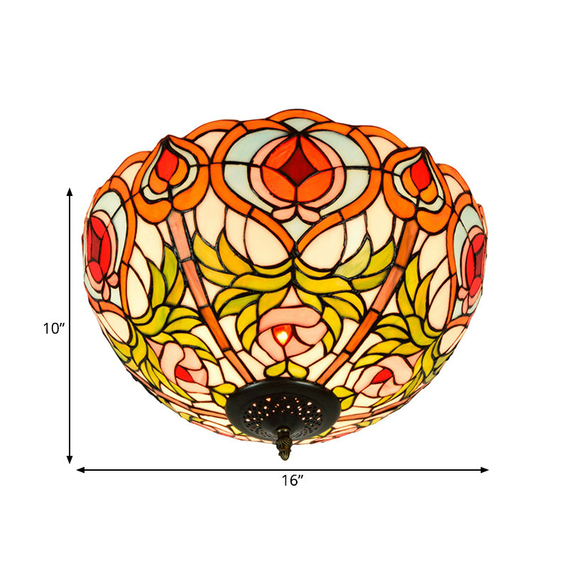 Victorian Glass Ceiling Flush Mount Light Fixture - Bowl Cut, 2/3/5 Heads, White/Green, 12"/16"/19.5" Wide