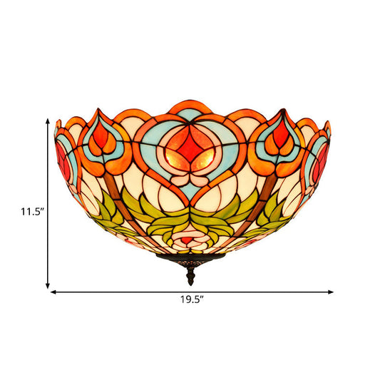 Victorian Glass Ceiling Flush Mount Light Fixture - Bowl Cut, 2/3/5 Heads, White/Green, 12"/16"/19.5" Wide