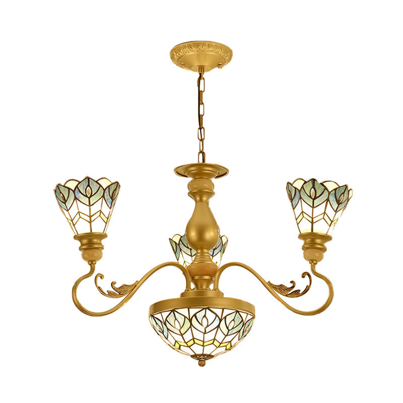 Gold Peacock Feather Chandelier with Stained Glass - 3/5/6 Lights for Living Room