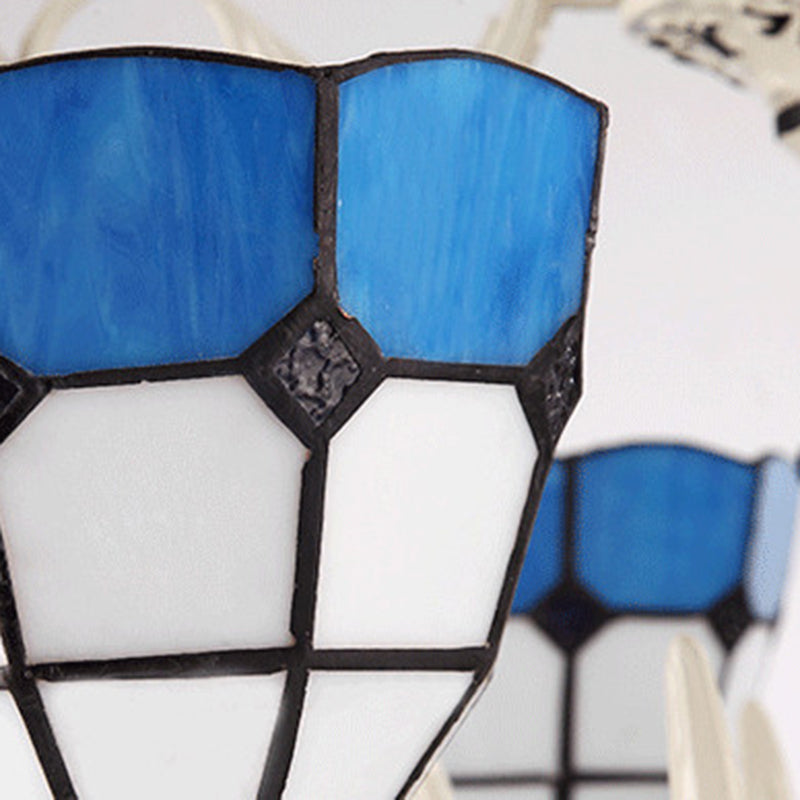 Lustre baroque en verre teinté blanc - Luminaire suspendu à 12 lumières avec motif de grille