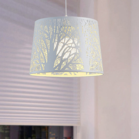 Sleek Metal Drum Pendant Light Kit for Dining Room, White