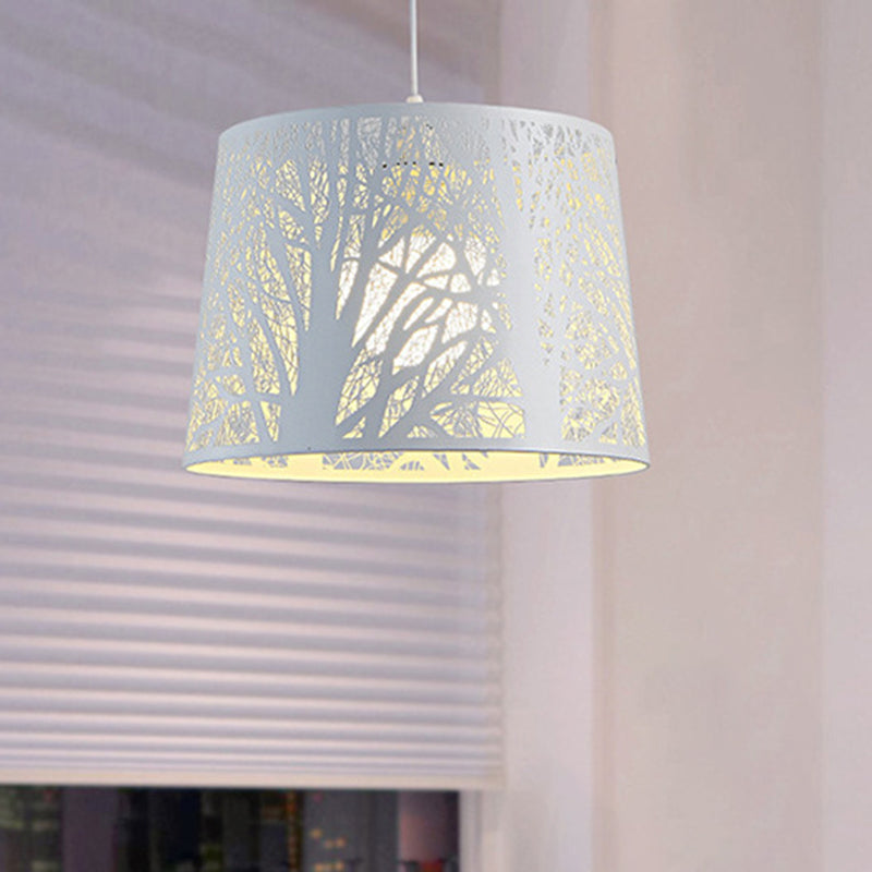 Sleek White Drum Pendant Metal Light Kit: Ideal For Dining Room Suspended Lighting