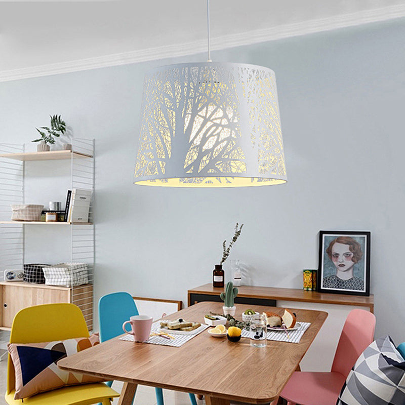 Sleek White Drum Pendant Metal Light Kit: Ideal For Dining Room Suspended Lighting