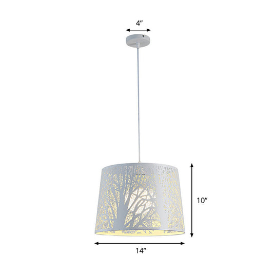 Sleek White Drum Pendant Metal Light Kit: Ideal For Dining Room Suspended Lighting