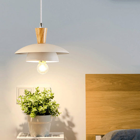 Modern Metal Domed Pendant Light with 1 Light - White, for Dining Room