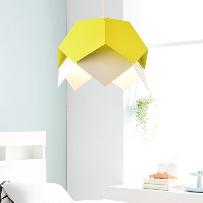 Geometric Metal Pendant Light In Yellow/Orange/Blue - Contemporary Dining Room Fixture Yellow