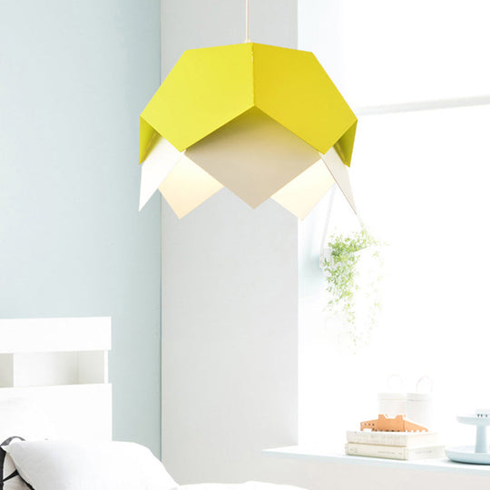 Geometric Metal Pendant Light In Yellow/Orange/Blue - Contemporary Dining Room Fixture Yellow