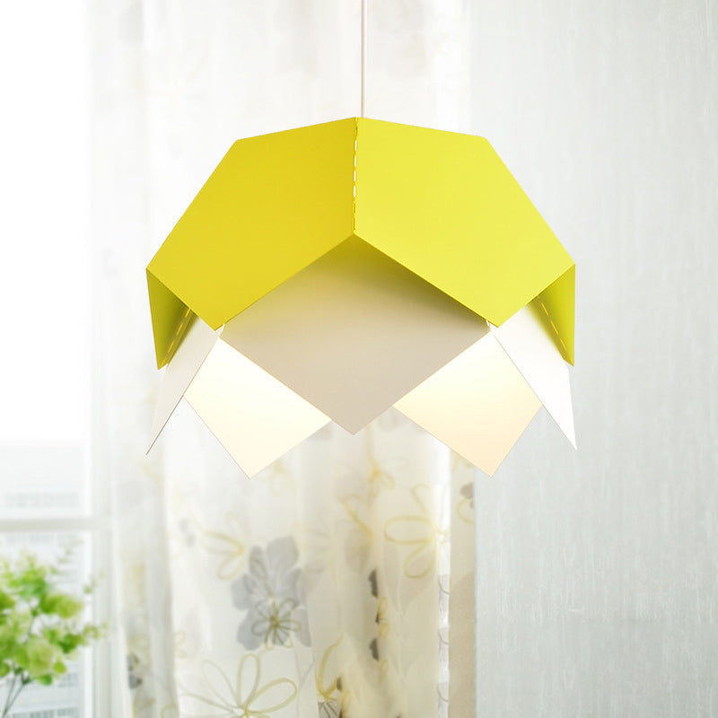 Geometric Metal Pendant Light In Yellow/Orange/Blue - Contemporary Dining Room Fixture