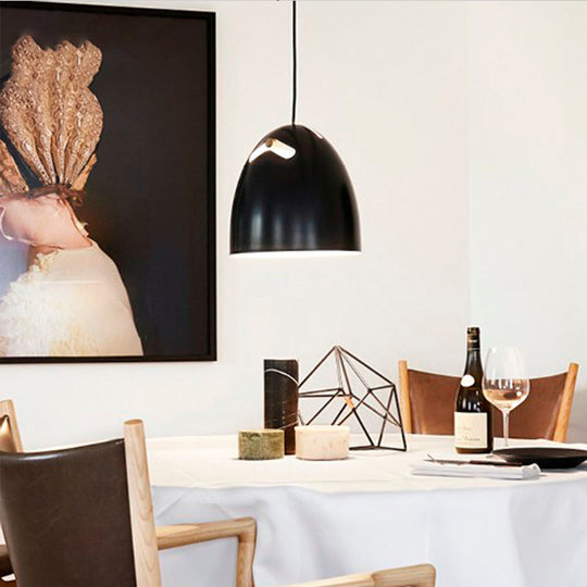 Modern Dome Metal Pendant Lamp - Restaurant Hanging Light Fixtures - Black, 1 Head