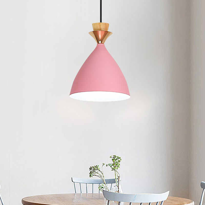 Modern Pink Conical Pendulum Light For Living Room - 1 Metal Hanging Lamp Kit