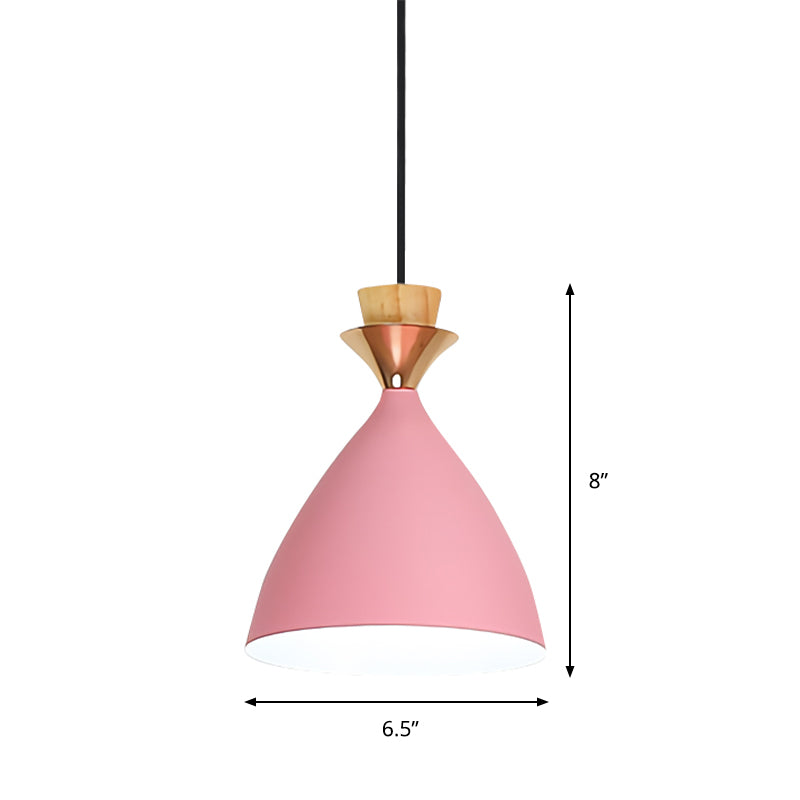 Modern Pink Conical Pendulum Light For Living Room - 1 Metal Hanging Lamp Kit