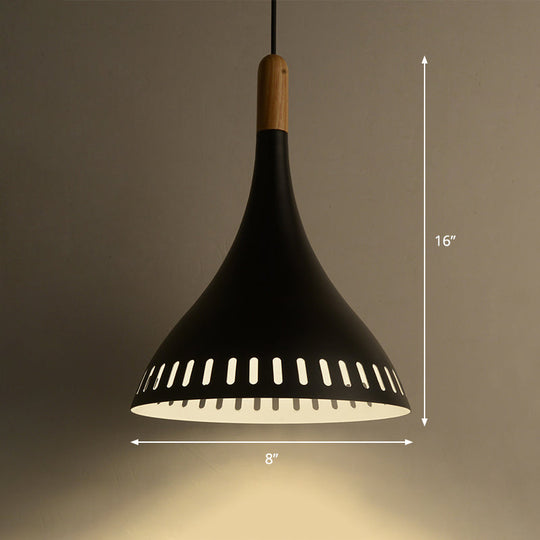 Contemporary Conical Metal Pendant Ceiling Light - 8/12 Wide 1 Black Dining Room