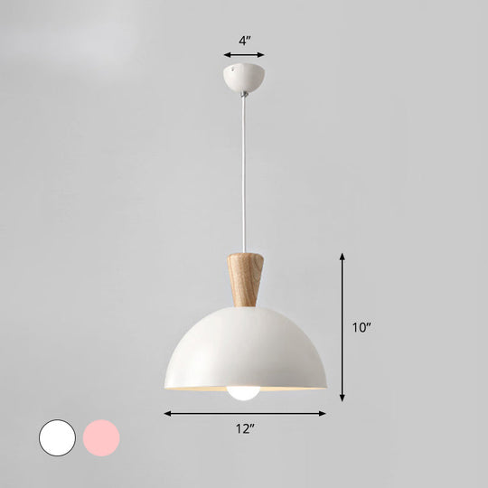 Modern Domed Drop Pendant Ceiling Light in White/Pink Metal, 1 Light - Ideal for Dining Rooms