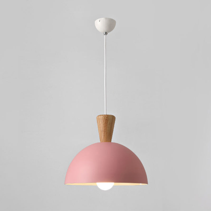 Modern Domed Drop Pendant Ceiling Light in White/Pink Metal, 1 Light - Ideal for Dining Rooms