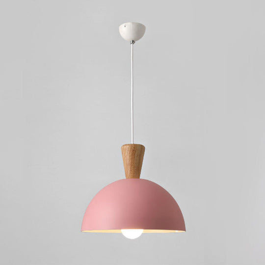 Modern Domed Drop Pendant Ceiling Light in White/Pink Metal, 1 Light - Ideal for Dining Rooms