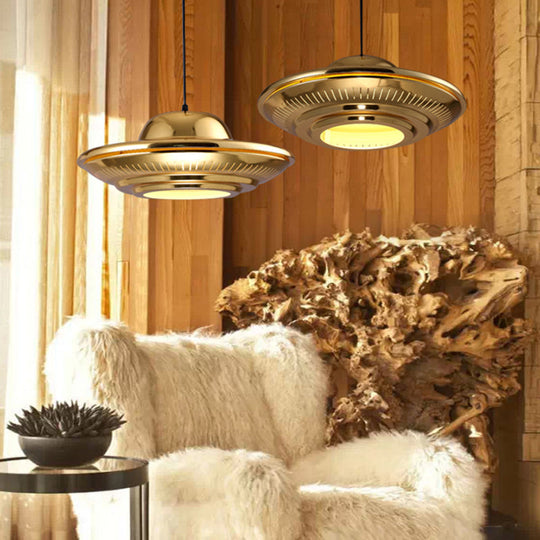 Gold Metal Saucer Pendant Light Modern 1-Light Kit For Dining Room 16/18 Wide