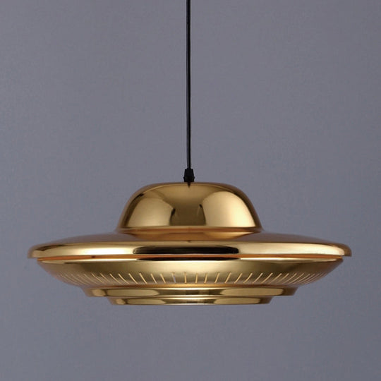Gold Metal Saucer Pendant Light Modern 1-Light Kit For Dining Room 16/18 Wide