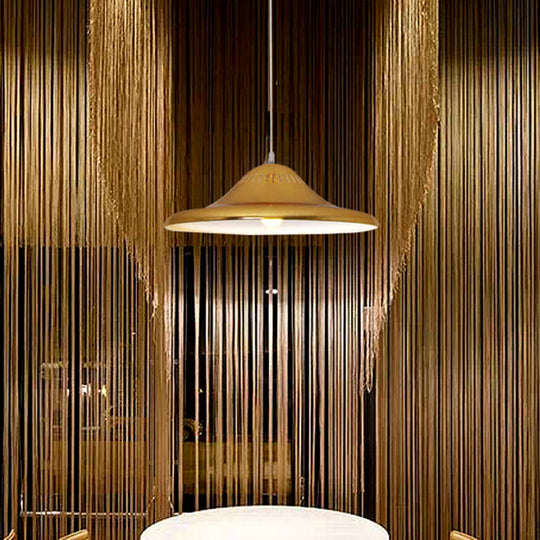 Modern Gold Saucer Pendant Light Fixture - 16"/18" Wide, 1-Light, Dining Room Hanging Kit