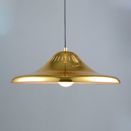 Gold Metal Saucer Pendant Light Modern 1-Light Kit For Dining Room 16/18 Wide