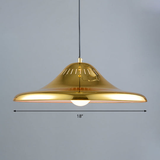 Gold Metal Saucer Pendant Light Modern 1-Light Kit For Dining Room 16/18 Wide