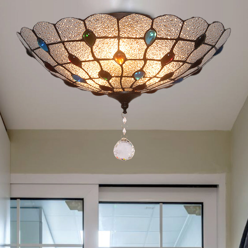 Clear Bubble Glass Flush Mount Tiffany Ceiling Lighting – Jeweled, 2/3/4 Lights, Ideal for Dining Room, Sizes: 12"/16"/19.5" Wide