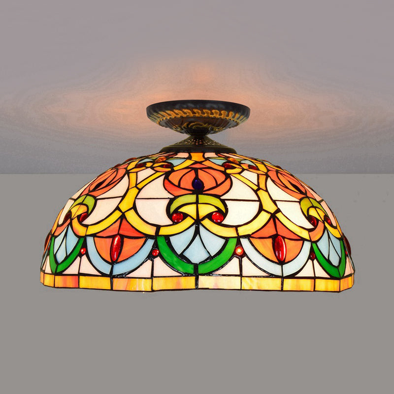 Brass Heart-Shaped Art Glass Flush Mount Ceiling Light with Baroque Design
