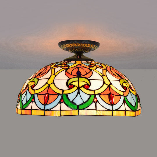 Brass Heart-Shaped Art Glass Flush Mount Ceiling Light With Baroque Design